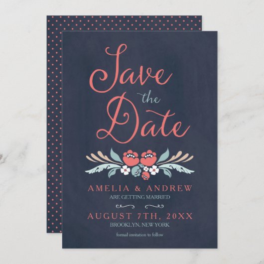 Chalkboard Floral Save the Date Karte (Vorne/Hinten)