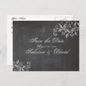 Chalkboard Floral Save the Date Postkarte (Vorne/Hinten)
