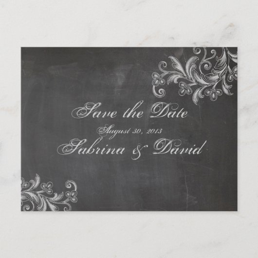 Chalkboard Floral Save the Date Postkarte (Vorderseite)