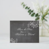 Chalkboard Floral Save the Date Postkarte (Stehend Vorderseite)