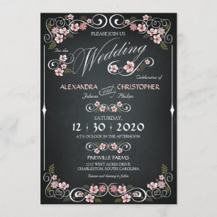 Chalkboard Floral Vintag Bold Wedding Einladung