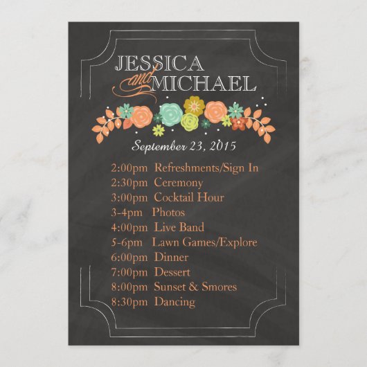 Chalkboard Floral Wedding Program ITINERARY CARD Programm (Vorderseite)
