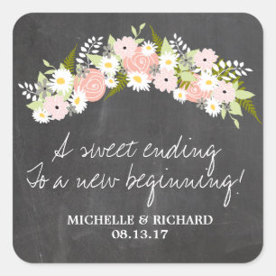 Chalkboard Floral Wreath Wedding Quadratischer Aufkleber