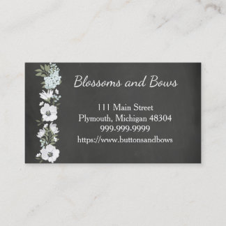 Chalkboard Flower Shop Business Card White Flowers Visitenkarte