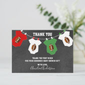 Chalkboard FOOTBALL Theme DANK DANK IHNEN Babydusc Dankeskarte (Stehend Vorderseite)