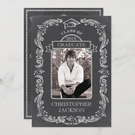 Chalkboard Foto Abschluss Einladung (Vorne/Hinten)