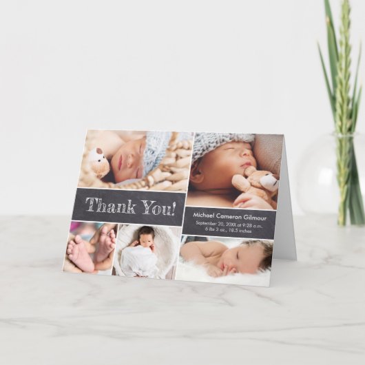 Chalkboard Foto.Collage Baby Boy Dusche Vielen Dan Dankeskarte (Vorderseite)