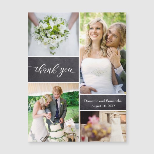 Chalkboard Foto Collage Rustic Wedding Vielen Dank Magnetkarte (Vorderseite)