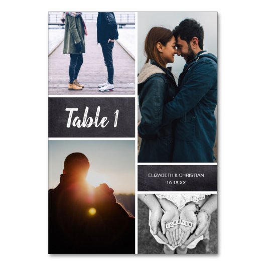 Chalkboard Foto Collage Wedding Tischnummer (Vorderseite)