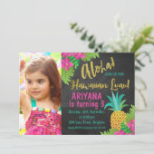 Chalkboard Foto Hawaiian Luau Einladung zum Geburt (Stehend Vorderseite)