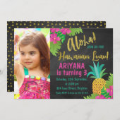 Chalkboard Foto Hawaiian Luau Einladung zum Geburt (Vorne/Hinten)