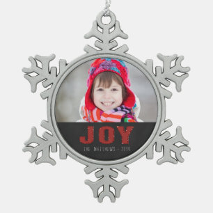 Chalkboard Foto Holiday Gruß Red Joy Schneeflocken Zinn-Ornament