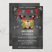 Chalkboard Foto Race Car Geburtstag Einladung (Vorne/Hinten)