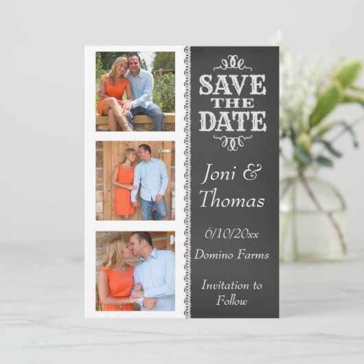 Chalkboard-Foto Save the Date Einladung (Stehend Vorderseite)