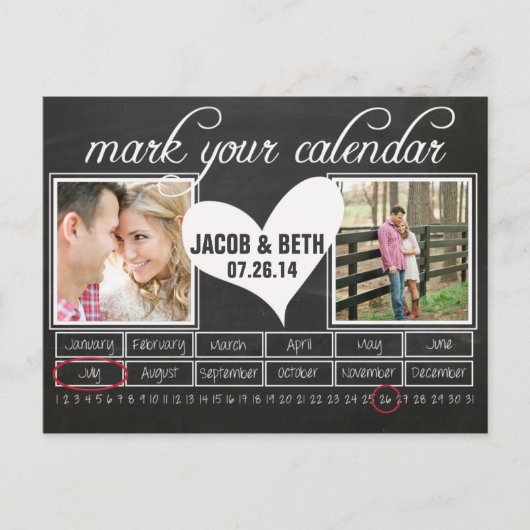 Chalkboard Foto Save the Date Kalender Postkarte (Vorderseite)