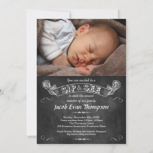 Chalkboard Foto Sip and See Party Einladung