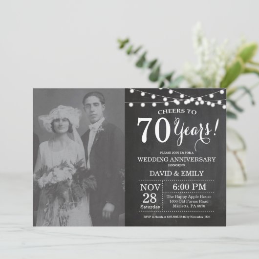 Chalkboard-Foto zum 70. Geburtstag Einladung (Stehend Vorderseite)
