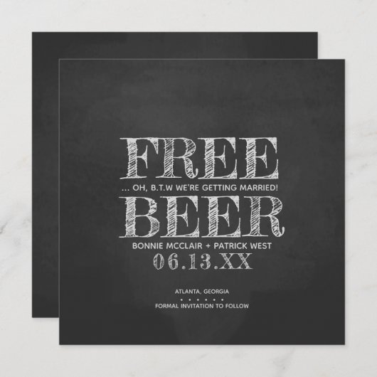 Chalkboard Free Beer Funny Save the Date Card (Vorne/Hinten)