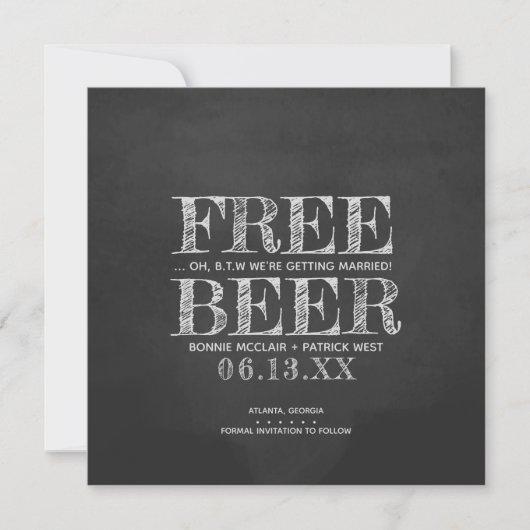 Chalkboard Free Beer Funny Save the Date Card (Vorderseite)