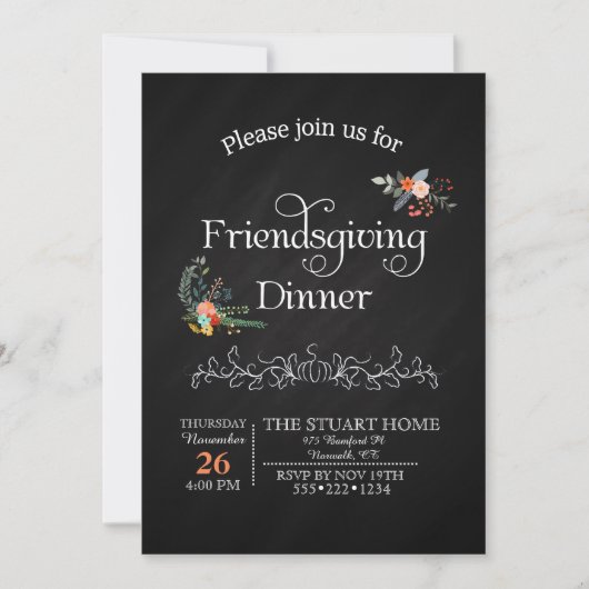 Chalkboard Friendsgiving Dinner Country Chic Einladung (Vorderseite)