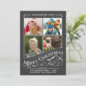 Chalkboard Frohe Weihnachten 4-Foto Flat Card (Stehend Vorderseite)