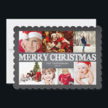 Chalkboard Frohe Weihnachtsfoto Collage Feiertagskarte<br><div class="desc">Platz für sieben wunderschöne Fotos Ihrer Familie! Mit einem feierlichen Gruß von "Frohe Weihnachten" mit einem kreidegeschriebenen Set im Chalkboard-Stil bietet diese 12x18 moderne Typografie,  geschliffene Kanten und ein einfaches Styling,  um Ihre Fotos zu unterstreichen. Zimmer auf der Rückseite für Ihre persönliche Urlaubsnachricht.</div>