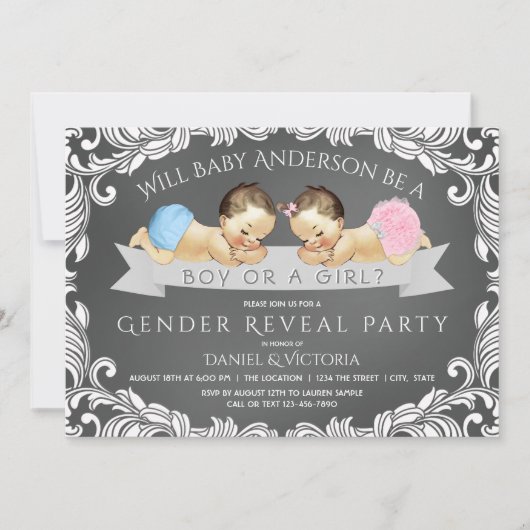 Chalkboard Gender Reveal Baby Shower Einladungen (Vorderseite)