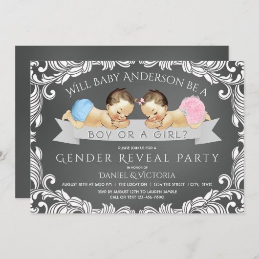 Chalkboard Gender Reveal Baby Shower Einladungen (Vorne/Hinten)