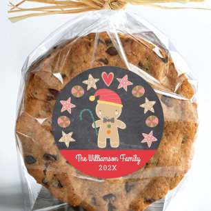 Chalkboard Gingerbread Boy Cookie Red Niedlich Hol Runder Aufkleber