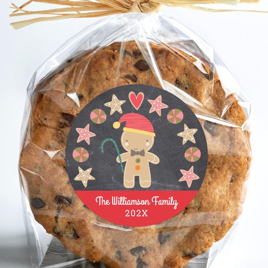 Chalkboard Gingerbread Boy Cookie Red Niedlich Hol Runder Aufkleber