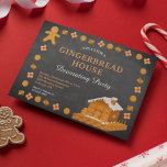 Chalkboard Gingerbread House Decorating Party Einladung<br><div class="desc">Amaze your guests with this Christmas party invitation featuring a beautiful gingerbread frame. Simply add your event details on this easy-to-use template to make it a one-of-a-kind invitation. Flip the card over to reveal a red and beige dots pattern on the back of the card.</div>