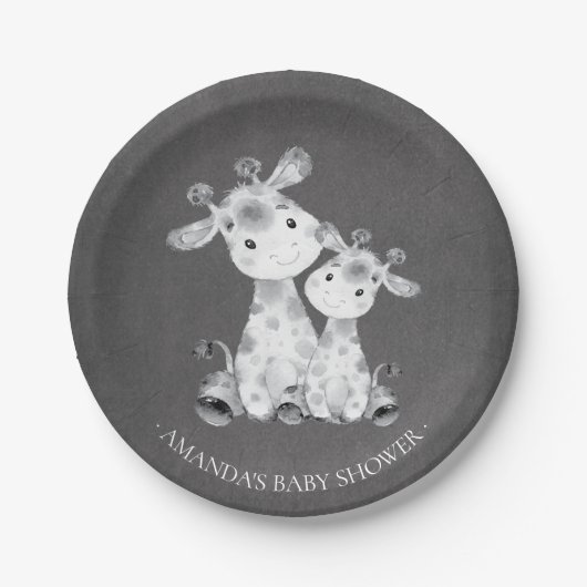 Chalkboard Giraffe Girls Babydusche 7" Platten Pappteller (Vorderseite)