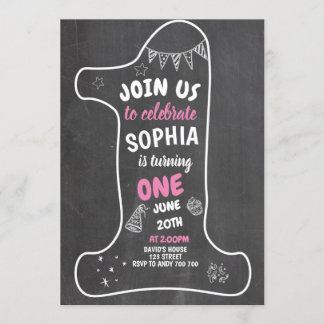 Chalkboard Girl 1. Geburtstag Chalk Nummer 1 Einladung