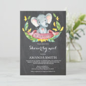 Chalkboard Girl Elephant Baby Dusche per Mail Einladung (Stehend Vorderseite)