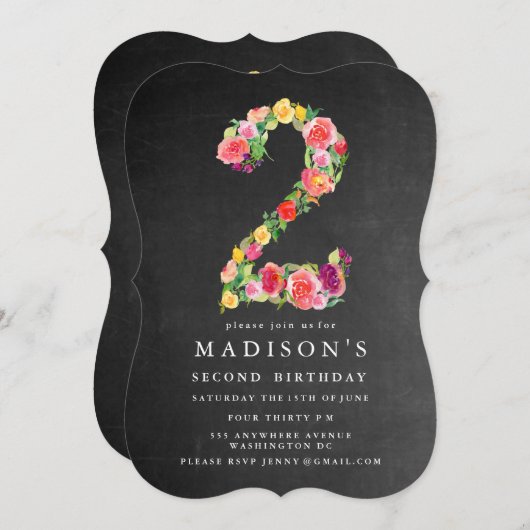 Chalkboard Girls 2. Geburtstag Einladung (Vorne/Hinten)