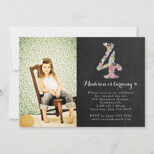 Chalkboard Girls 4. Geburtstag Party Einladung (Vorderseite)