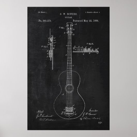 Chalkboard Gitarre Patent Poster (Vorne)