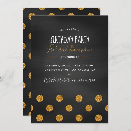 Chalkboard Glitzer conetti Birthday Adult Party Einladung (Vorne/Hinten)