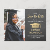 Chalkboard Gold Abschluss Foto Save the Date Postkarte (Vorderseite)
