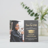 Chalkboard Gold Abschluss Foto Save the Date Postkarte (Stehend Vorderseite)