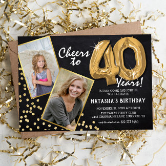 Chalkboard Gold Balloons 2 Foto 40. Geburtstag Einladung