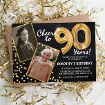 Chalkboard Gold Balloons 2 Foto 90. Geburtstag Einladung<br><div class="desc">Feiern Sie den Meilenstein des Eintritts in die prächtigen 90er Jahre mit diesen einzigartigen "Chalkboard Gold Balloons 90th Birthday Invitations". Angereichert mit einem rustikalen Chalkboard-Hintergrund und schimmernden Imitaten goldenen Glitzer Flecks, die Vintagen Charme und moderne Eleganz. Laden Sie ein Foto des Geburtstagssterns hoch und passen Sie die leicht zu bedienende...</div>