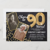 Chalkboard Gold Balloons 2 Foto 90. Geburtstag Einladung (Vorderseite)