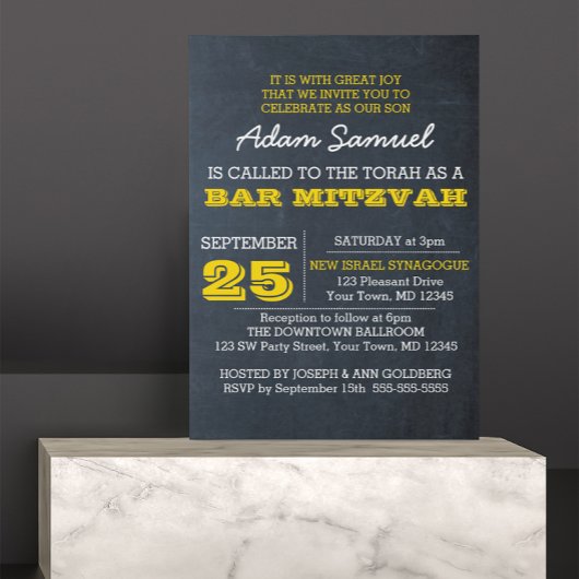 Chalkboard Gold Bar Mitzvah Einladung No Logo