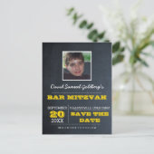 Chalkboard Gold Bar Mitzvah Foto Save the Date Ankündigungspostkarte (Stehend Vorderseite)