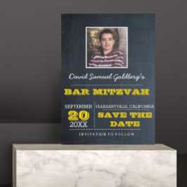 Chalkboard Gold Bar Mitzvah Foto Save the Date Ankündigungspostkarte