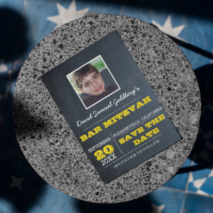 Chalkboard Gold Bar Mitzvah Foto Save the Date Ankündigungspostkarte
