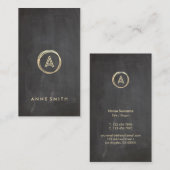 Chalkboard Gold Circle Modern Monogram Vertikal Visitenkarte (Vorne/Hinten)