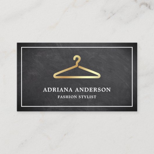 Chalkboard Gold Clothes Hanger Fashion Stylist Visitenkarte (Vorderseite)