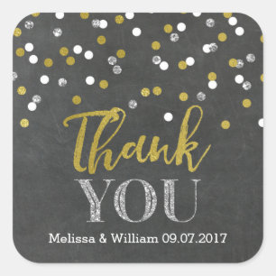Chalkboard Gold Confetti Gastgeschenk Hochzeit Tag Quadratischer Aufkleber